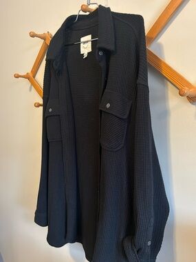 aerie Black Waffle-Knit Utility Shacket
